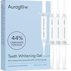 Auraglow 44% Teeth Whitening Gel for Trays, Retainers & Aligners – Dentist Strength Carbamide Peroxide Whitener, 30 Treatments, 3 Syringes (5mL)