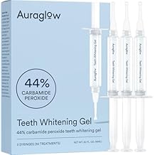 Auraglow 44% Teeth Whitening Gel for Trays, Retainers & Aligners Dentist Strength Carbamide Peroxide Whitener, 30 Treatments, 3 Syringes 5mL