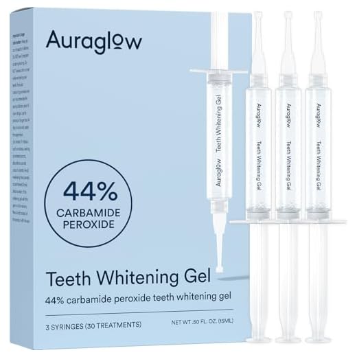 Auraglow Teeth Whitening Gel Syringe Refill Pack, 44% Carbamide Peroxide, (3X) 5ml Syringes, 30 Whitening Treatments
