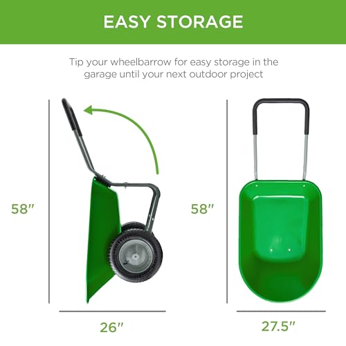 Image of Best Choice Products Dual-Wheel Home Utility Yard Wheelbarrow Garden Cart w /Built-in Stand for Lawn, Gardening, Construction - Bright Green