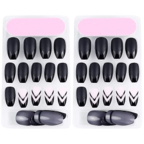 LALAFINA 48 Piezas de Uñas de Fiesta Coverfake Mate Cubierta Falsa para Acrílico Damas Boda Ataúd Mujer Stiletto Rosa Artificial Calcomanía Cuadrado Chica Uñas Manicura Prensa de Cover