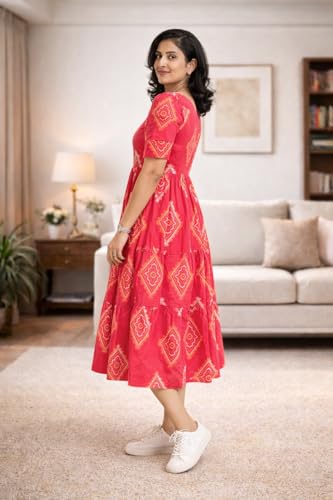 Image of Rayon Printed Midi Dress Comfortable Casual & Ethnic Wear