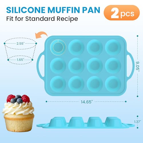 2Pack Silicone Muffin Pan for Baking with Metal Reinforced Frame - 12 Cups Regular Size Cupcake Pan Muffin Tin for Baking Nonstick Food Grade Silicone Molds - Image 2