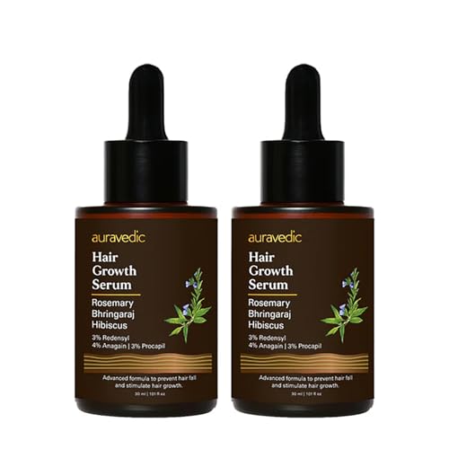 Image of Auravedic Advance Hair Growth Serum For Scalp with 3% Redensyl, 2% Anagain, 3% Procapil, Caffeine, Biotin, Bhringaraj, Rosemary Oil For Hair Serum For Hair Fall Control 30ML (pack 2)