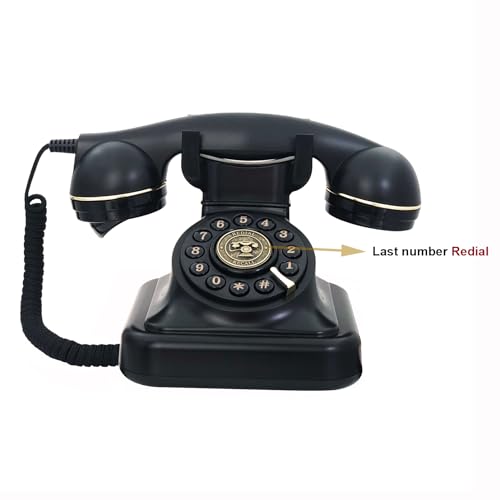 Telefone fixo retrô para casa, TelPal com fio preto antigo. Telefone antigo com botão de pressão dos