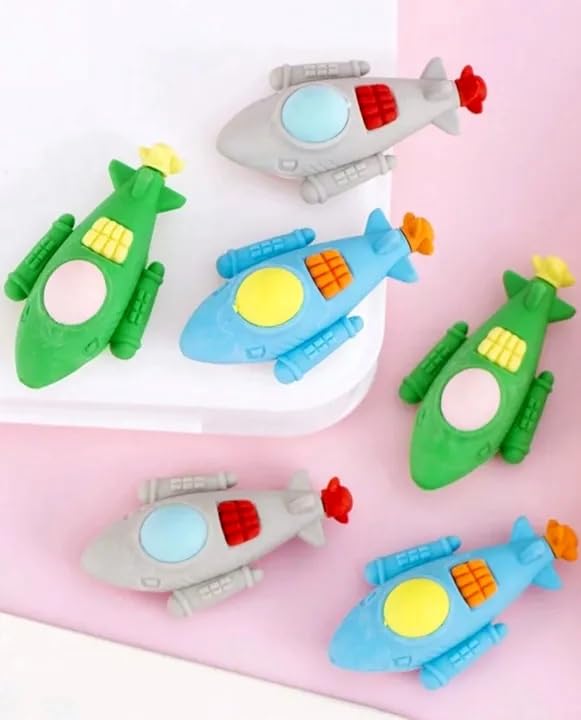 Image of AK Store (Pack of 4) 3D Cute Cartoon Shape Rubber Pencil Erasers, School Stationery for Kids, Boys Girls, Birthday Return Gifts (Aeroplane)