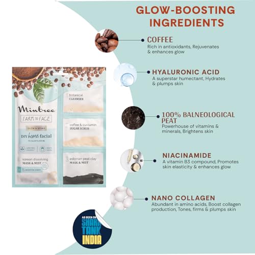 Image of Mintree Organic Coffee at Home Facial Kit for Men Korean Melting Collagen Flim Sheet Mask|DeTan & Anti Aging European Black Mask| Salon Like Glowing Skin in Easy 5 Steps| Brightens&Tightens