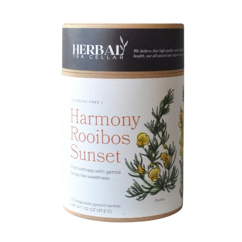 Herbal Tea Cellar Harmony Rooibos Sunset – Premium Organic Rooibos & Honeybush Herbal Tea | Naturally Sweet, Caffeine-Free South African Red Bush Blend for Relaxation & Evening Wind Down | Eco-Friendly Pyramid Sachets in Recyclable Tube, 15 Count