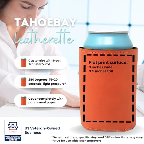 Image of TahoeBay Leatherette Can Cooler Sleeves in Bulk, 12-Pack, Orange | Blank Faux Leather, Plain Neoprene Beer Coolers for 12 oz Cans, Blanks for Heat Transfer Vinyl, Groomsmen Gifts, Party Favors