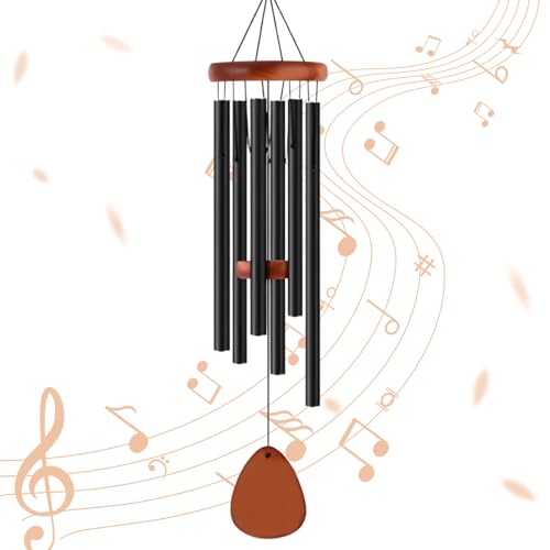 Tarkenstin Windspiele,6 Rohre Windspiele für Draußen Hängend Klare Töne, Windspiel Garten Rostbeständig Wind Chimes für Garten, Balkon, Draußen Langlebiges Windspiel Metall (Schwarz)