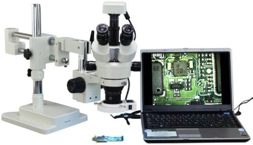 OMAX 2X-90X Digital Zoom Trinocular Dual-Bar Boom Stand Stereo Microscope with 3.0MP USB Camera and 54 LED Ring Light with Light Control Box