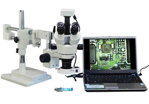 OMAX 2X-90X Digital Zoom Trinocular Dual-Bar Boom Stand Stereo Microscope with 3.0MP USB Camera and 54 LED Ring Light with Light Control Box