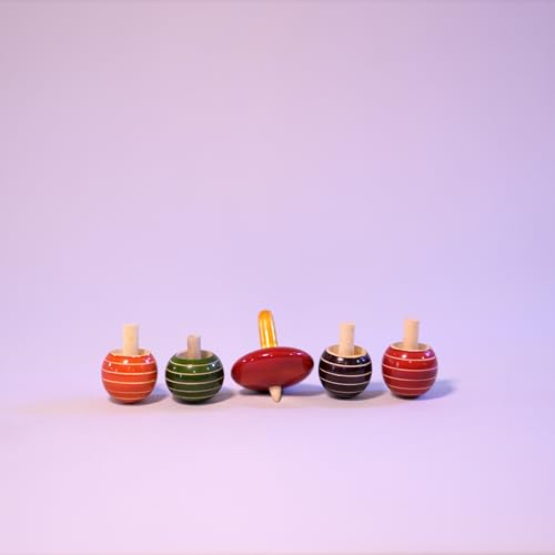 Image of Wooden Magic Finger Spinning Top Combo Pack of 2 nos (Buguri, Lattu) Multicolors - Non Toxic Desi Channapatna Hand Crafted, Indoor Toys,Bongaram, Traditional Toys for Kids.