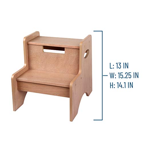 Wildkin Wooden Two-Step Stool With Oak Finish For Kids And Adults, Perfect For Kitchen Or Bathroom Use, Features Two Convenient Carrying Handles, Suitable For Individuals Up To 200Lbs #TOP2
