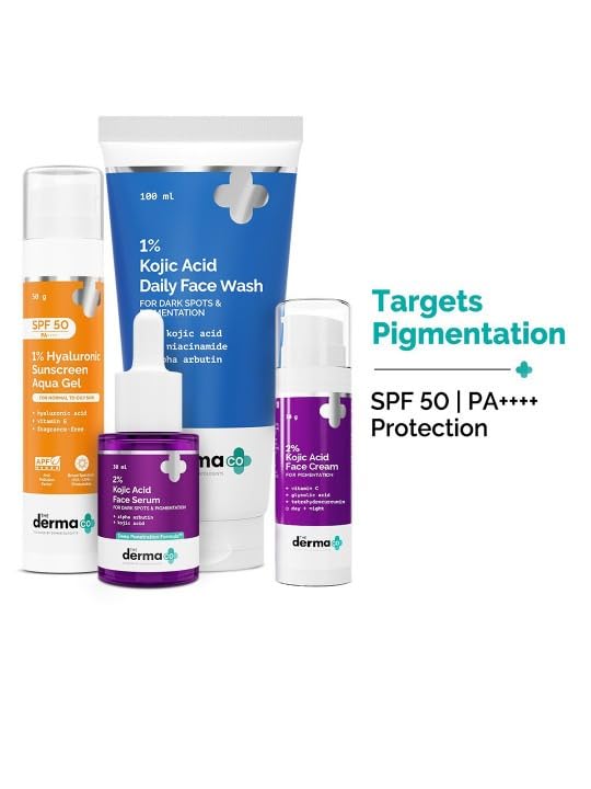 Image of The Derma co Set of 4 Sunscreen Gel- 50 g- Serum- 30 ml- Face Wash- 100 ml & Face Cream