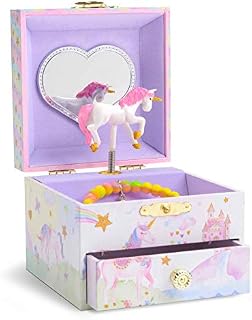 Jewelkeeper Musical Jewellery Box with Spinning Unicorn, Glitter Rainbow and Stars Design with Pull-out Drawer, The Beautiful Dreamer Tune
