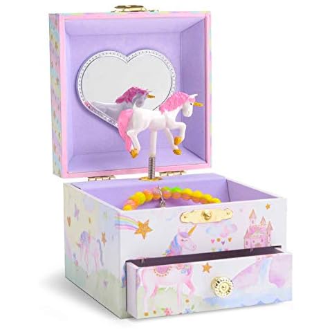Jewelkeeper Musical Jewellery Box with Spinning Unicorn, Glitter Rainbow and Stars Design with Pull-out Drawer, The Beautiful Dreamer Tune Cover