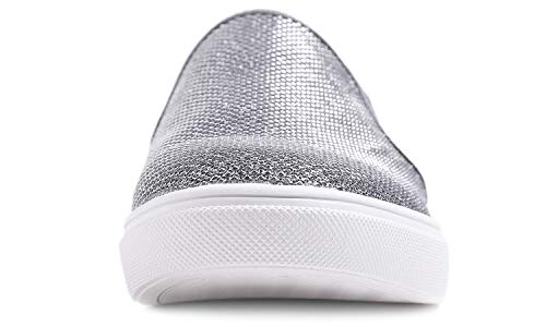 Feversole Women's Fashion Dress Sneakers Party Bling Casual Flats Embellished Shoes Pewter Lurex Size 7.5 M Us #TOP2