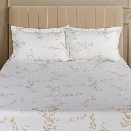 Image of Home Elegance from House of Mytrident | Linen Feel Bed Sheet for Double Bed King Size with Two Pillow Covers | Ultrasoft | Floral 274cm x 250cm | myTrident - Birch Mint