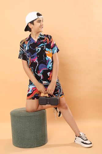 Image of Ninos Dreams Boys Cotton Rayon Halfsleeves Coord Set with Shirt & Shorts /Boys Vacation wear /boys co ord set /Boys Tropical print Shirt & Shorts set /Boys Clothing Set