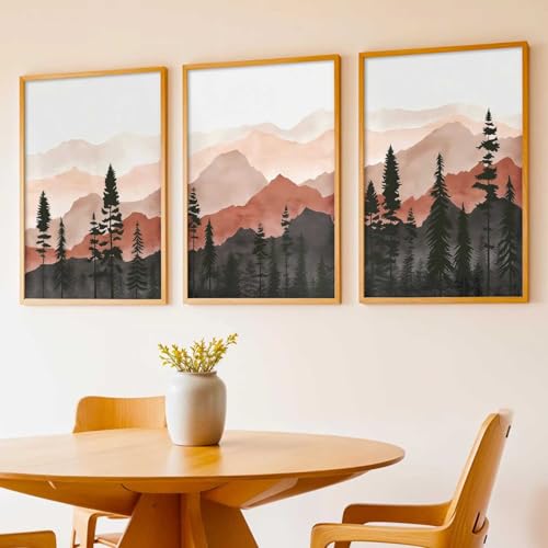 Image of kotart Mountain View Framed Painting | Big Aesthetic Nature Inspired Framed Paintings for Living Room Bedroom Wall Decor Set Of 3 (13X17 inch)