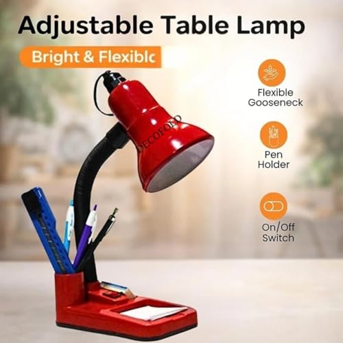 Image of Electric Study Lamp | Adjustable Neck Table Light for Students & Readers | Compact Desk Lamp for Study, Office & Bedroom Use (Red)