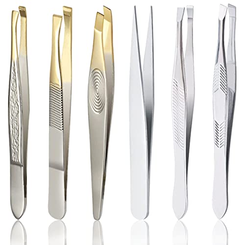 6 Pièces Pince à épiler Professionnelle, Pincettes en Acier Inoxydable pour Sourcil, Pince à Épiler de précision pour Enlèvement des Points Noirs, Poils Incarnés, Les Cils, Poils de Barbe Cover