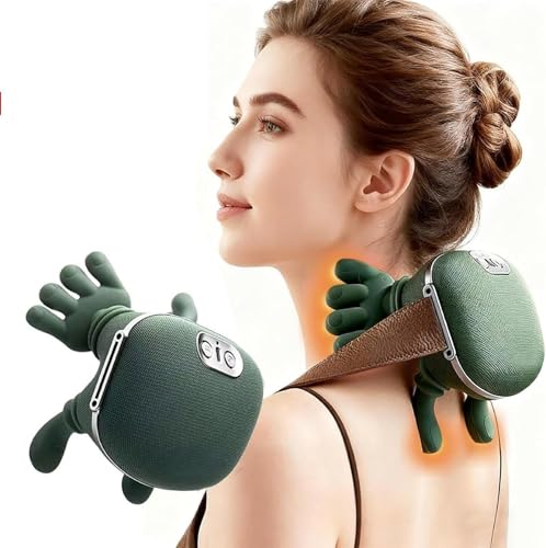 Image of Bionic Heated Neck Massager with 4D Kneading Massage Heads | Wireless, Portable Electric, Deep Tissue, Neck and Shoulder Massager, Adjustable Strap for Back Muscle Relaxation