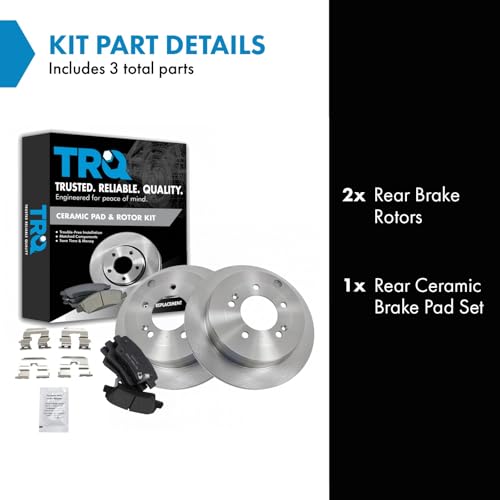Image of TRQ Rear Brake Pad and Rotor Set Ceramic Solid Rotors | For 2010 Hyundai Azera 2007-2009 Kia Amanti