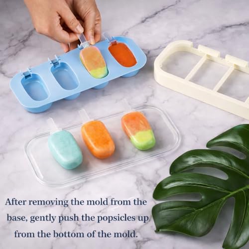 Image of (Set of 2) (Pink+Blue) Stackable Mini Silicone Ice Cream Maker, Ice Cream Mould Set Kulfi Moulds Set Popsicle Mould Silicone, Kulfi Maker for Freezer