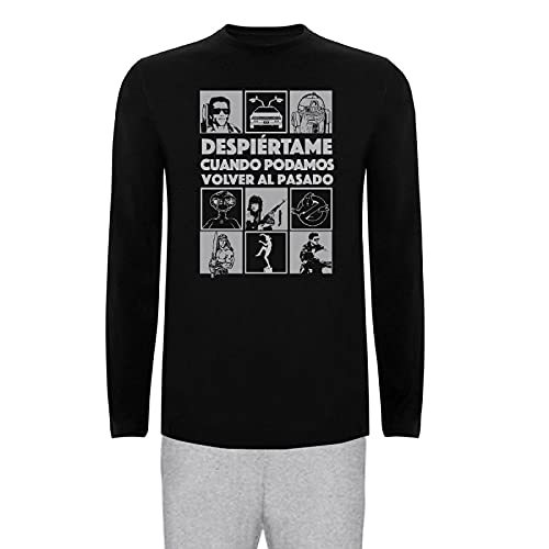 Antracita Pijama Volver al Pasado Hombre Largo de Algodon Retro con Series ochenteras (XXL) Cover