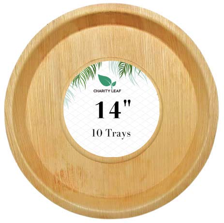 Charity Leaf - Disposable Palm Leaf Deep Platter Like Bamboo Round Platter Serving Tray| Weddings, Charcuterie Boards and Catering | Round 14 Inch (10 Trays)