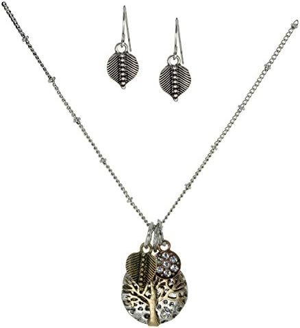 Rain Jewelry Collection Silvertone Multi Metal Tree of Life Pendant Necklace & Earrings Set