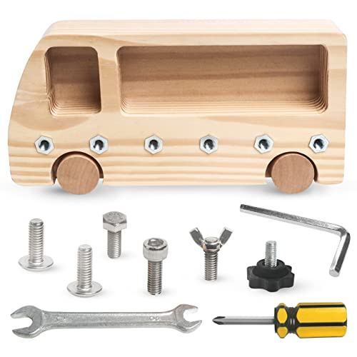 Montessori Screw Driver Board Set, Montessori Busy Board Fine Motor Skills Toys for Learning Basic Life Skills Wooden Sensory Real Tools Toys for Kids Toddlers 3 4 5 Years Old