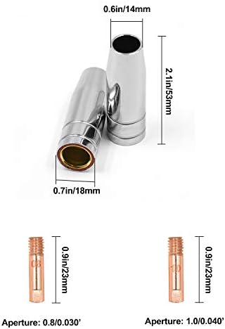 HITBOX 16PCS Welding Torch Consumables MB15 15AK 0.8/1.0mm 0.32"/ 0.39" Contact Tip Nozzles Welding Nozzles Welding Tips Welding Torch MIG Welding Device