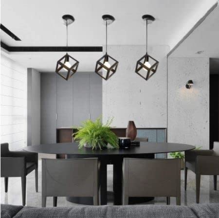 Image of Metal Square Cube Ceiling Light for Living Room (Black, Without Bulb)