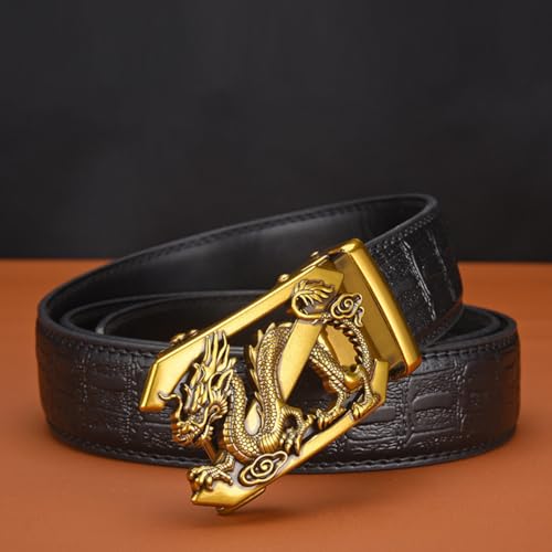 Ratchet Belt Crocodile pattern Leather Adjustable Automatic Buckle Engraved Dragon Sliding Removable Dress Casual2