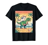 Divertido Unicornio Montando Dinosaurio Pixel Art Retro 8 bit Beach Camiseta