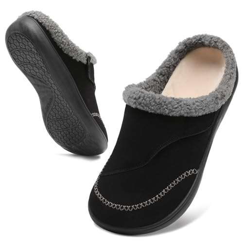 relxfeet Mens Wide Slippers Adjustable Diabetic Orthopedic House Shoes with Arch Support Indoor Outdoor Slip On Warm Clogs for Swollen Feet Plantar Fasciitis Relief