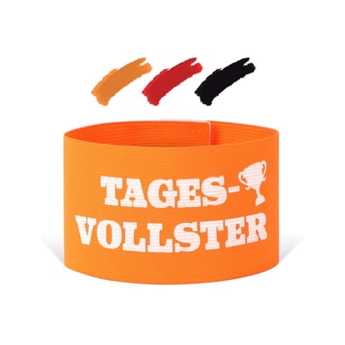 jiawaggag KapitänsbindeTagesvollster Armbinde mit Klett 35 * 7cm Armbinde Klettverschluss für Geburtstag Vereinsfeier Karneval Junggessellenabschiede (Parteien, Orange)