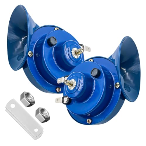 Yourkar 2 PCS Loud Car Horn, 12V Waterproof Snail Electric Horn, 300DB High Tone Horns Replaces for Cars, SUVs, Trucks, Motorcycles, Electric Cars, Universal Car Accessories (Blue)
