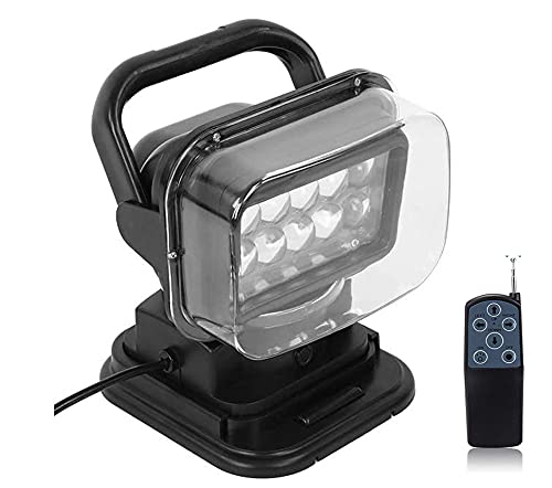Wireless Remote Control Search Light 50w 360Âº LED Rotating Remote Control Work Light Spot for SUV Off-Road Trucks Boat Home Security Farm Field Protection Emergency Lighting