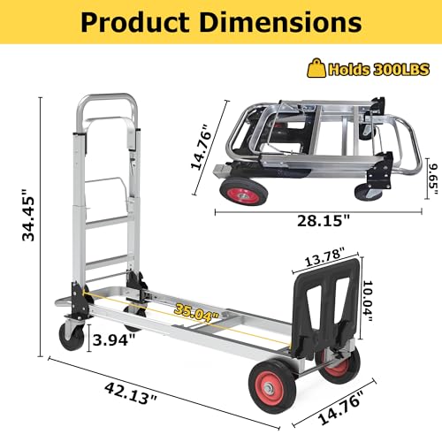 Carretilla plegable 3 en 1, capacidad 300 lbs, acero resistente miniatura 2