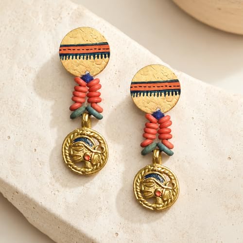 Image of Royal Queen & Empress Handcrafted Tribal Dhokra Earrings Collection for Women - Wooden, Fabric & Round Statement Ethnic Designs in Multiple Colours