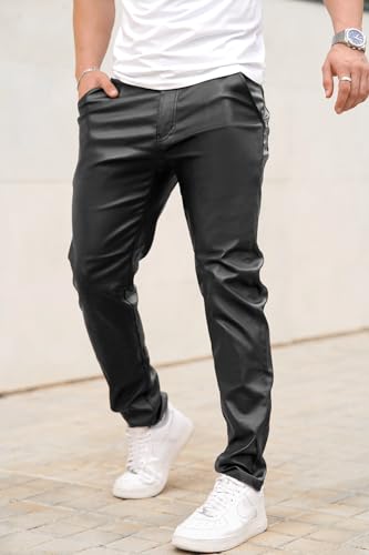 GINGTTO Mens Leather Pants Slim Fit Disco Pants for Men Stretch2