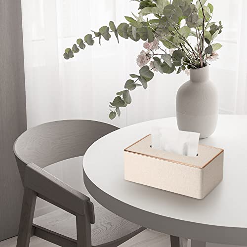 Tissue Box Cover, PU Leather Tissue Box Holder, Rectangular Tissue Box Covers for Kleenex, Napkin, Rectangle Tissue Holder for Bathroom Home Office 9.84"X5.23"X3.77" Beige - Image 3