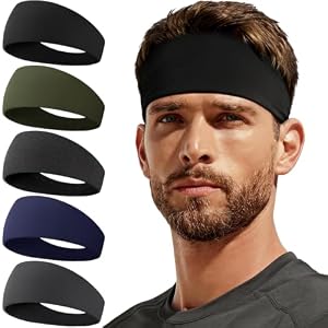 Sweat Band, 5 Pack Headband Moisture Wicking for Running Sports | Workout Sweatband, Unisex Fit, Non-Slip, Skin-Friendly, Multi-Use, Perfect for Exercise, Lightweight