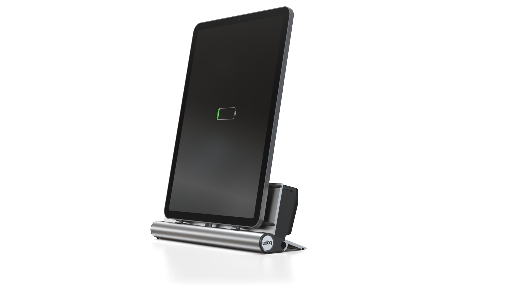 udoq Stacja ładująca do tabletu 250 z aluminium, z funkcją szybkiego ładowania USB-C 68 W, kompatybilna z iPadami i smartfonami, modułowa, kabel z regulacją wysokości do etui (srebrny, 250)