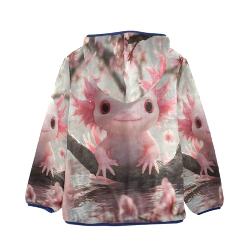 Pink Axolotl with Cherry Blossoms Toddler Fleece Jacket Girl Boys Hooded Fleece Jacket Coat Warm Outwear Zip-up 3-10T2
