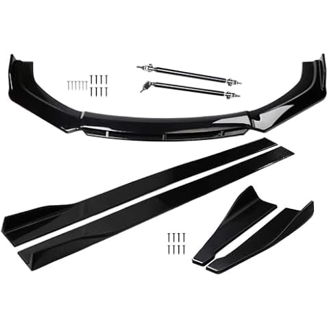 Evargc Universal 71.26'' Car Front Bumper Lip Spoiler Body Kits + 78.74"/ 2M Car Side Skirt Extension Rocker Panel Body Kit + 18.9" Auto Rear Lip + Adjustable 8-11" Splitter Rods （Black Cover